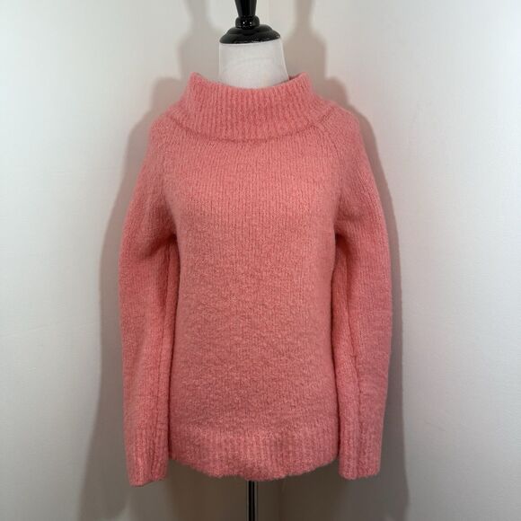 Anthropologie Moth  Sweater XS Boucle Mockneck Pullover Wool/ Alpaca Blend Coral - Picture 1 of 12